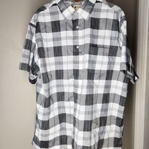 Haggar Men’s Button-Down Plaid Shirt – White/Black – Size XL – Excellent Cond